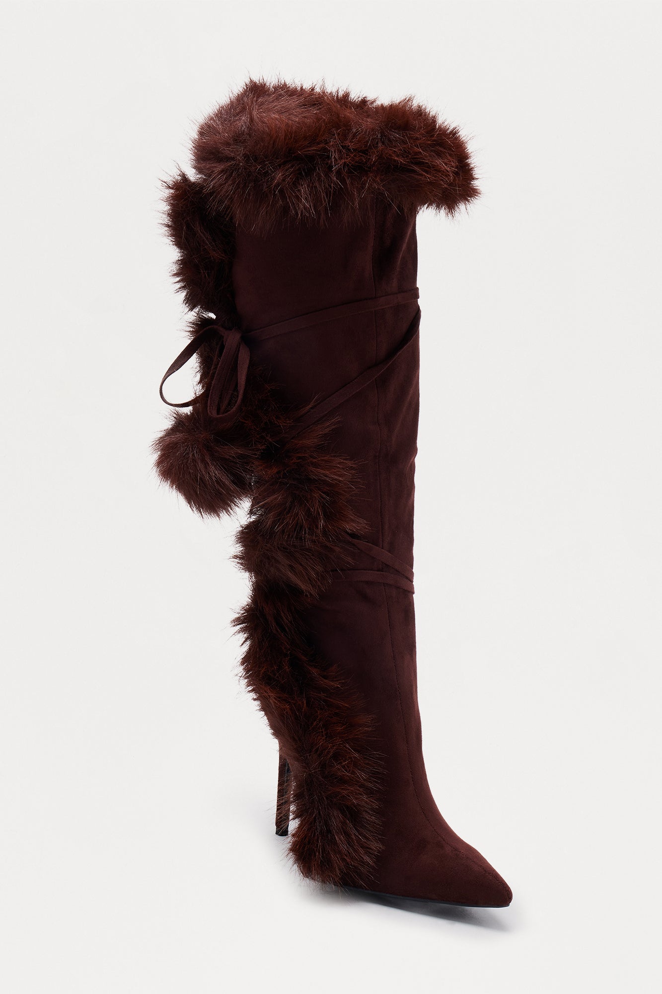 Signature Fur Trim Knee High Boots - Brown