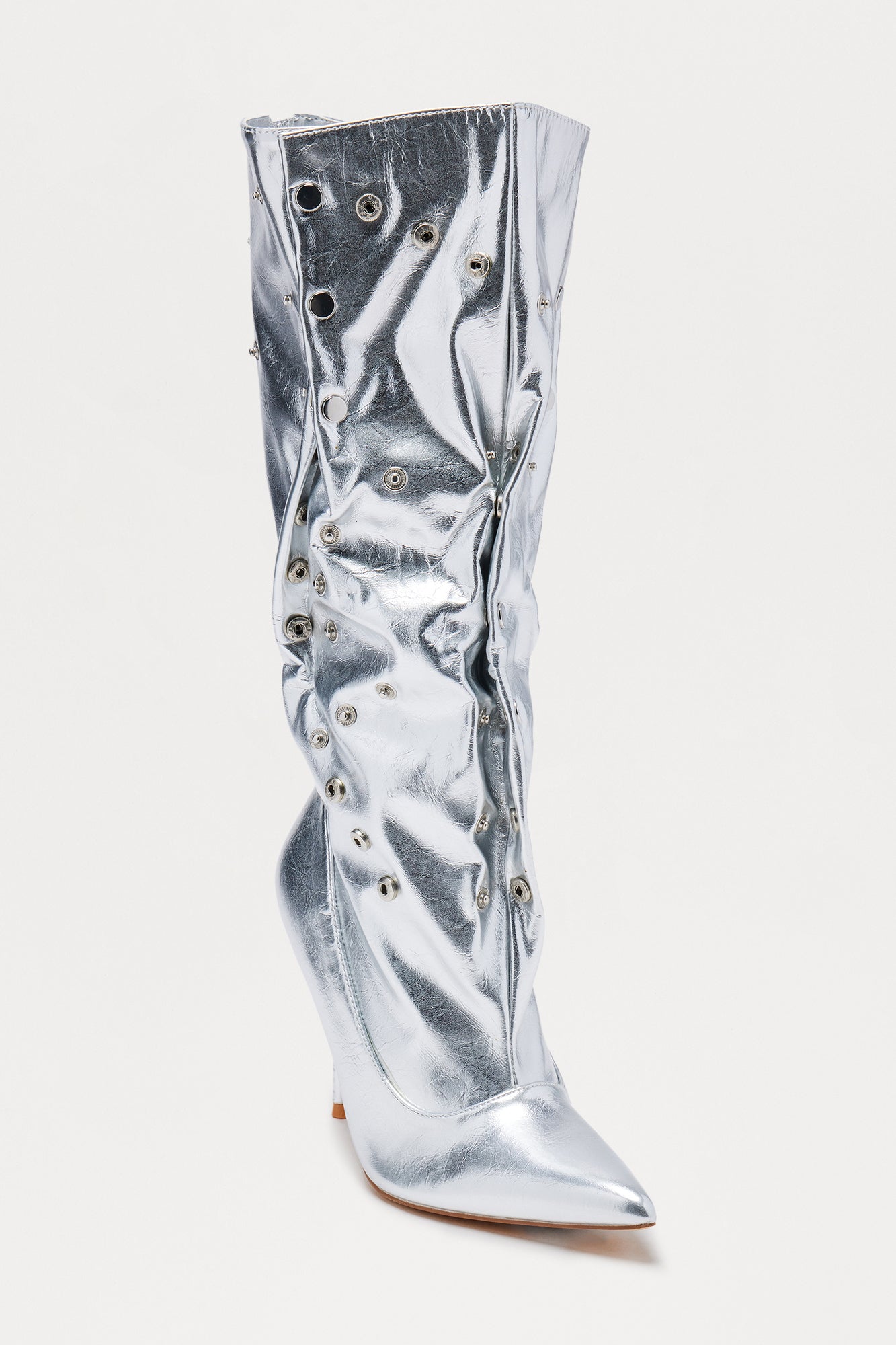 Trigger Grommet Stiletto Boots - Silver
