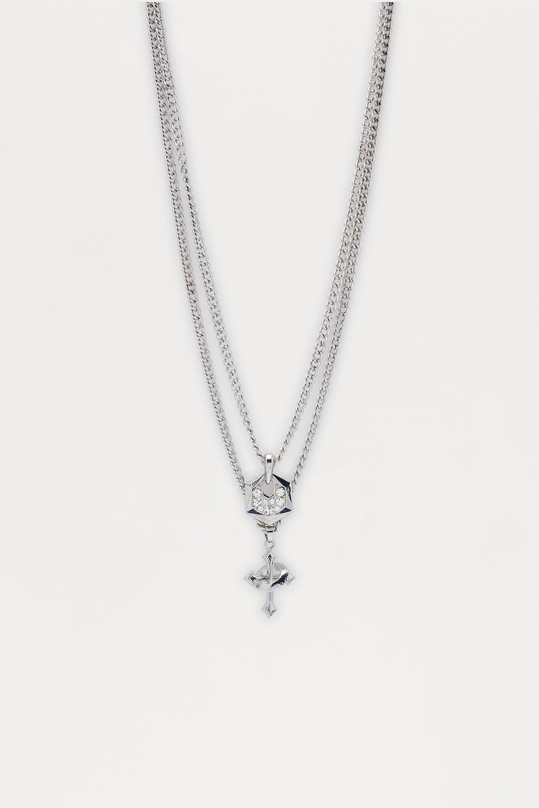 Cross Amulet Necklace Set - Silver