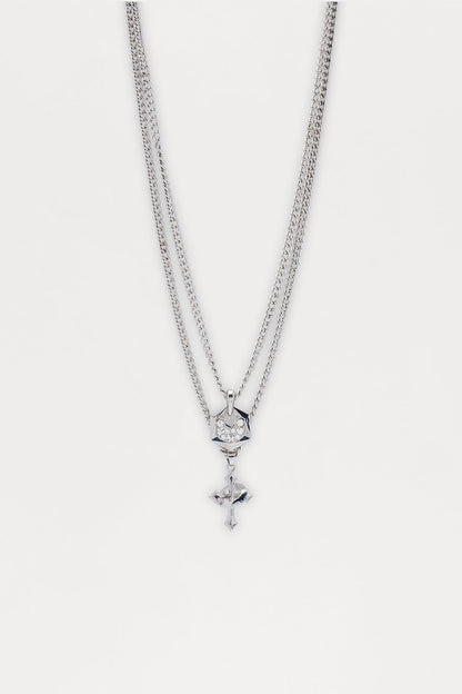 Cross Amulet Necklace Set - Silver