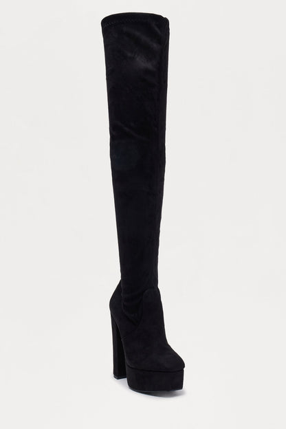Dossy Platform Thigh High Boots - Black