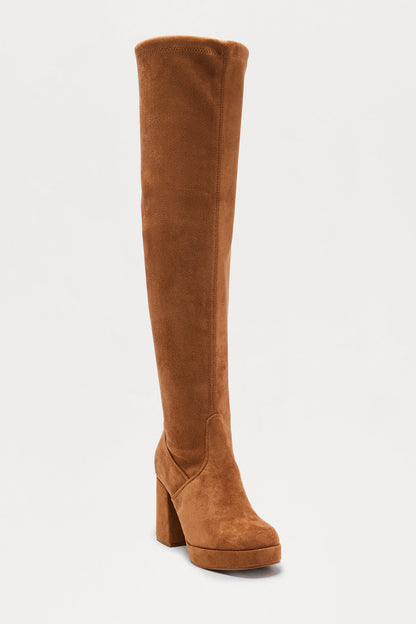 Jean Platform Thigh High Boots - Camel