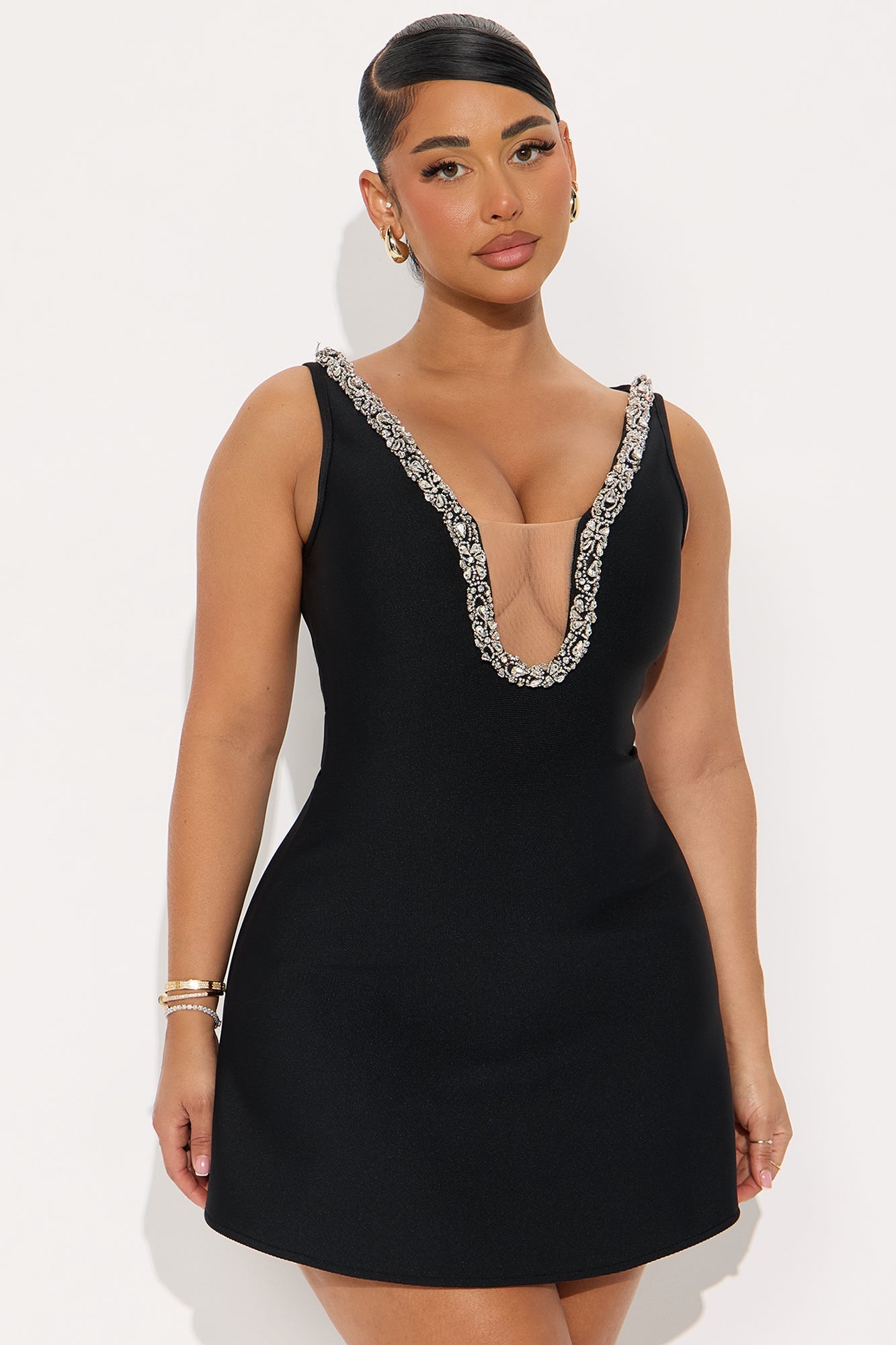 In The Details Rhinestone Bandage Mini Dress - Black