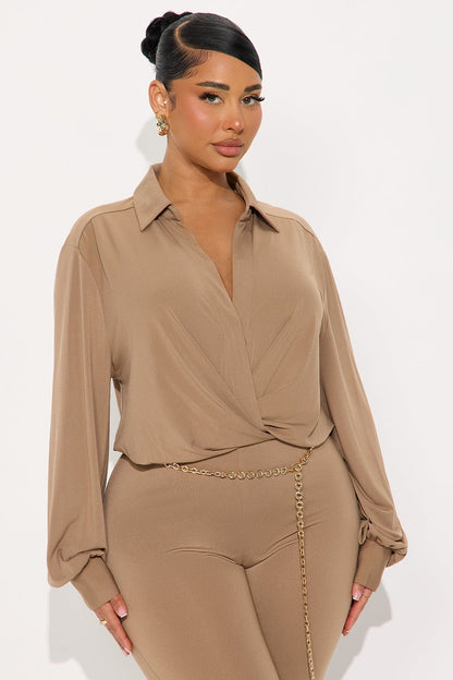 Naya Long Sleeve Skinny Jumpsuit - Mocha