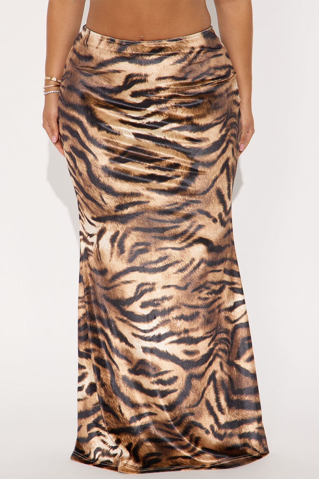 Put You On Tiger Velvet Maxi Skirt - Brown/combo