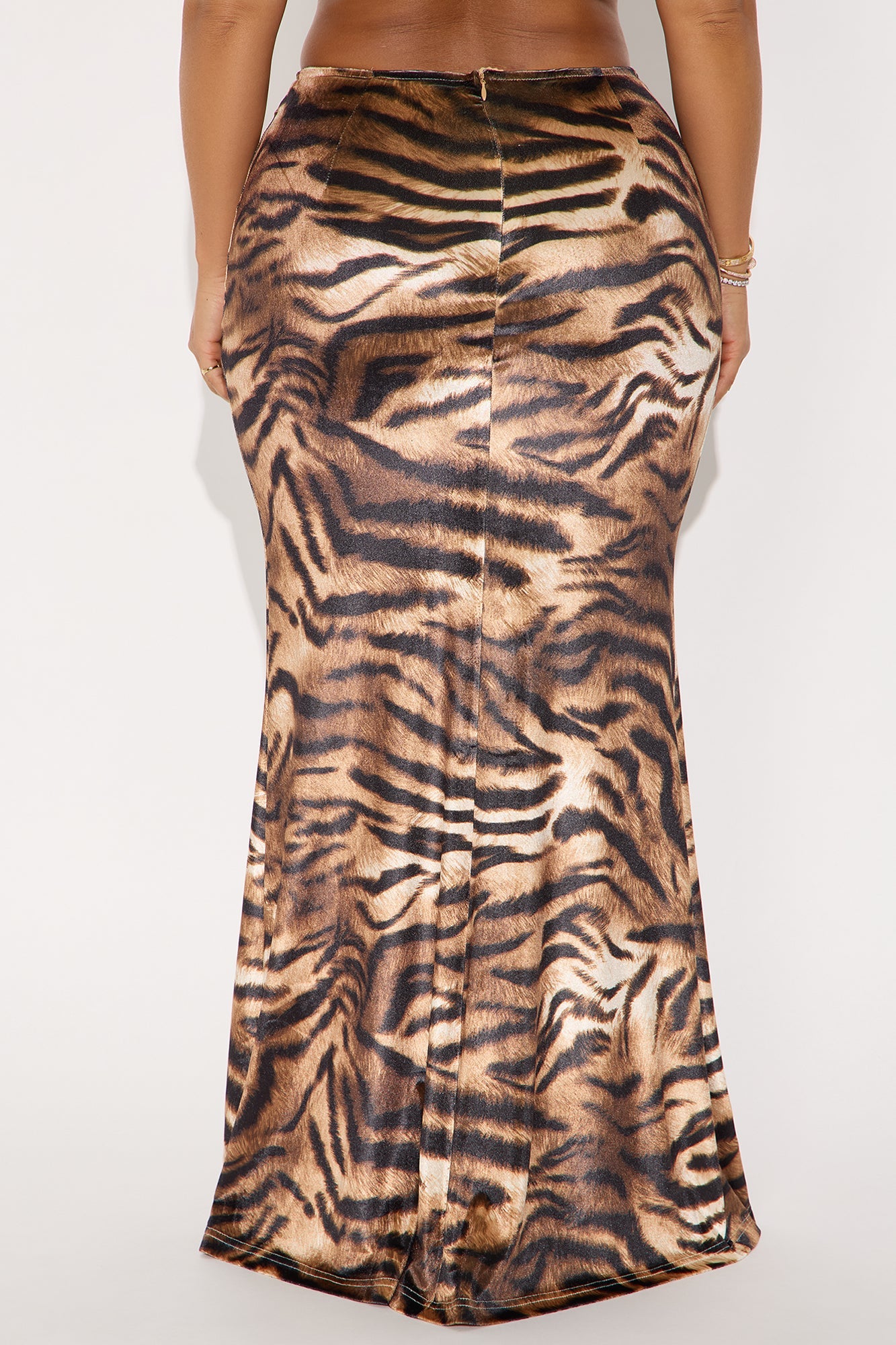 Put You On Tiger Velvet Maxi Skirt - Brown/combo