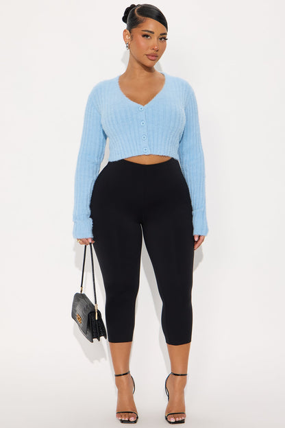 Make It Fun Cropped Fuzzy Cardigan - Light Blue