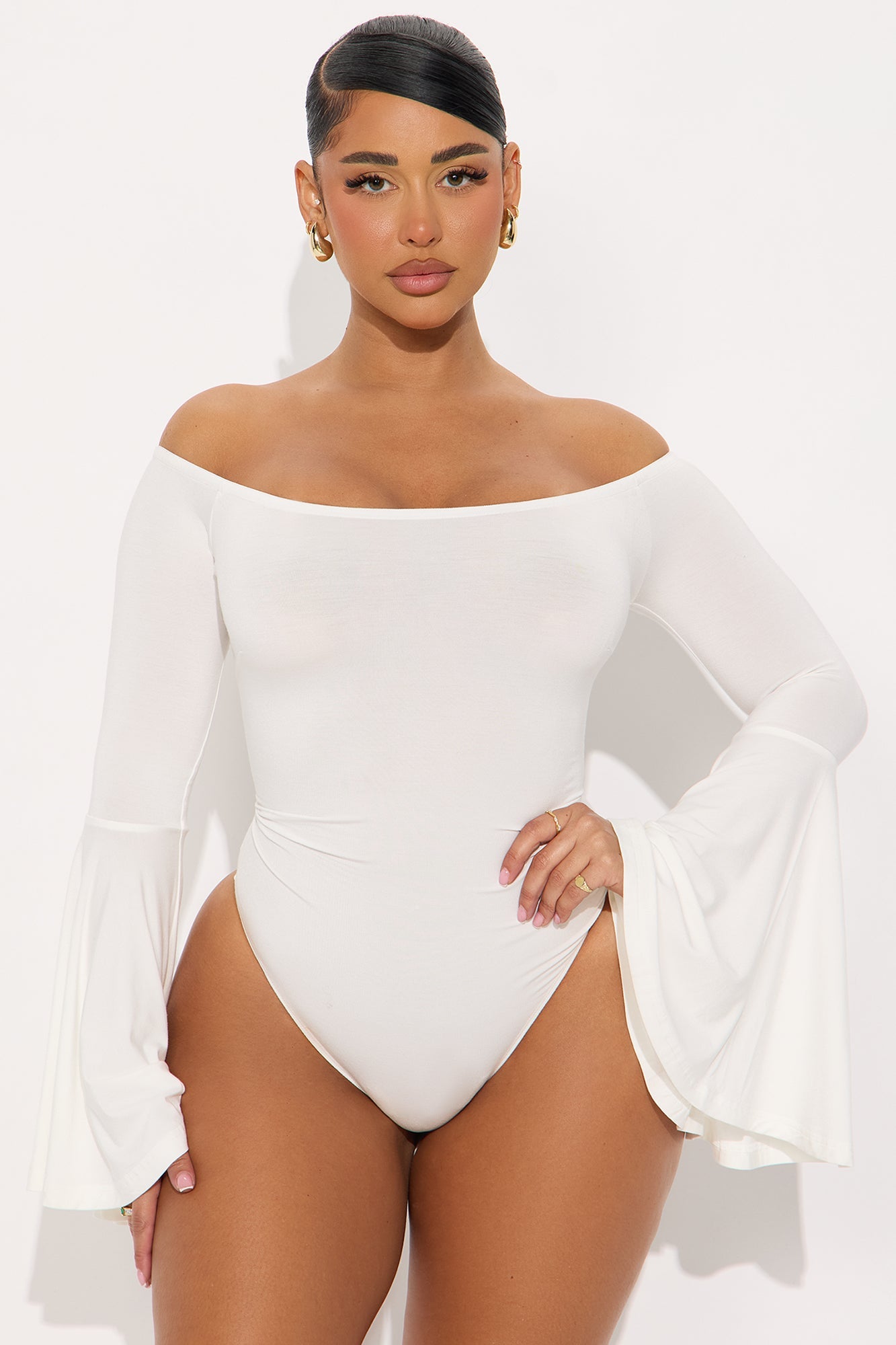 Shani Long Sleeve Off Shoulder Bodysuit - White