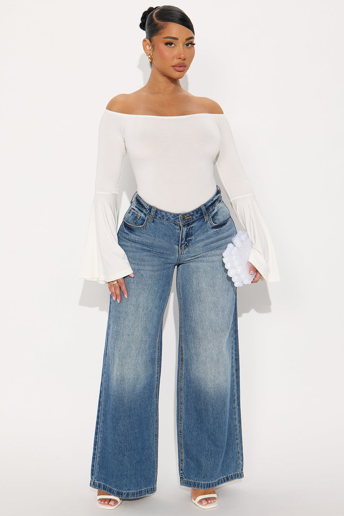 Shani Long Sleeve Off Shoulder Bodysuit - White