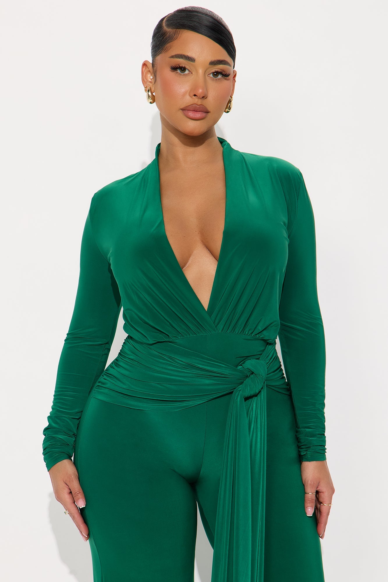 Vivienne Long Sleeve Wide Leg Jumpsuit - Hunter Green