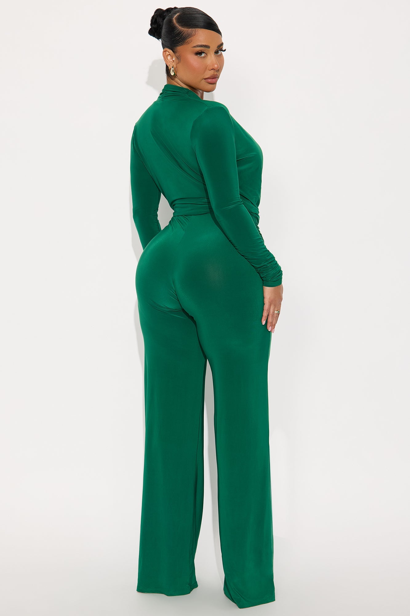 Vivienne Long Sleeve Wide Leg Jumpsuit - Hunter Green