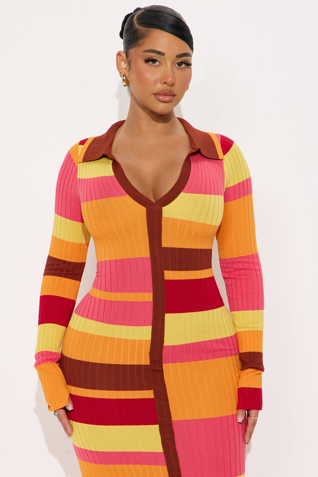 Carol Long Sleeve Sweater Maxi Dress - Orange/combo