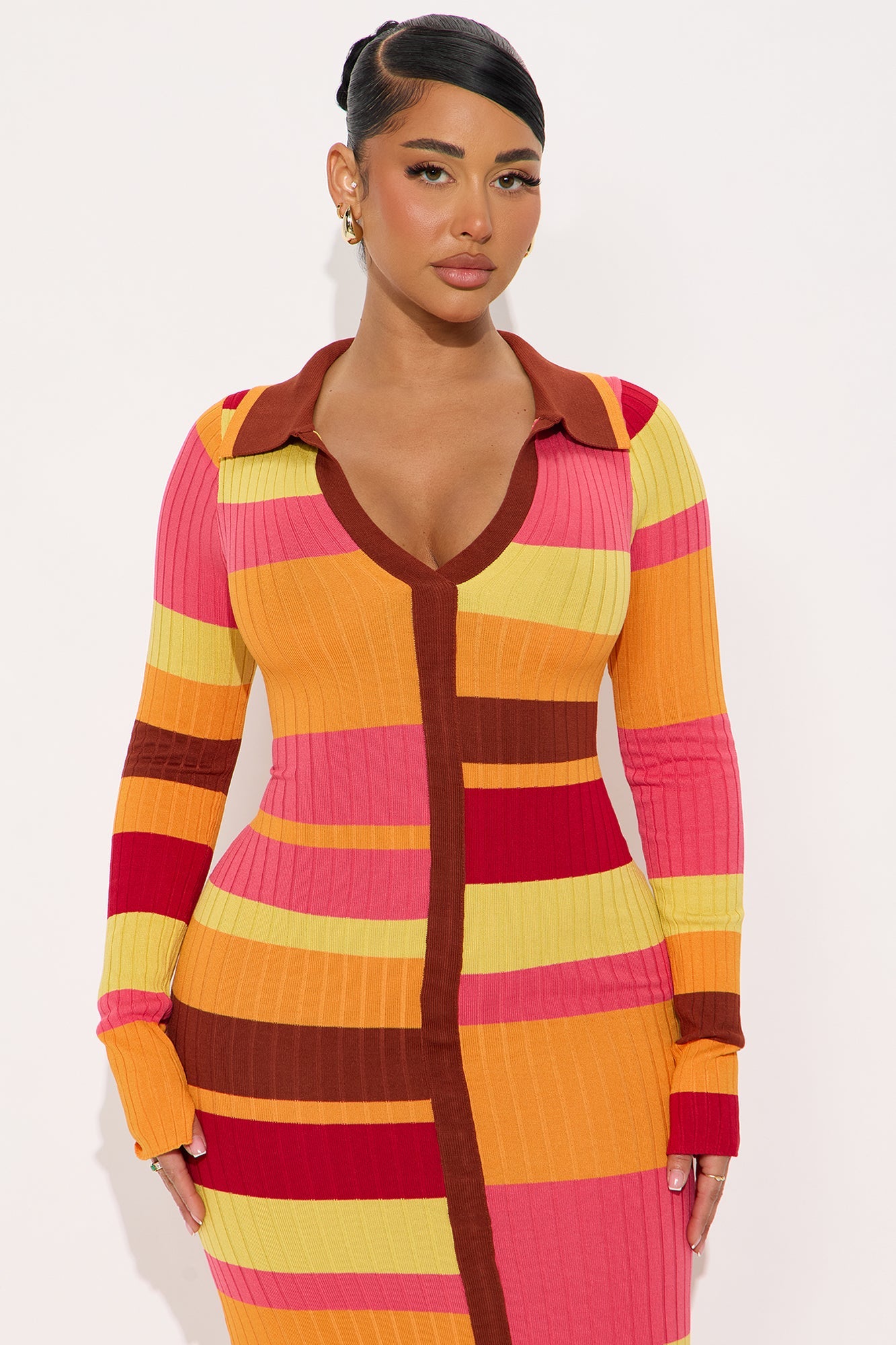 Carol Long Sleeve Sweater Maxi Dress - Orange/combo