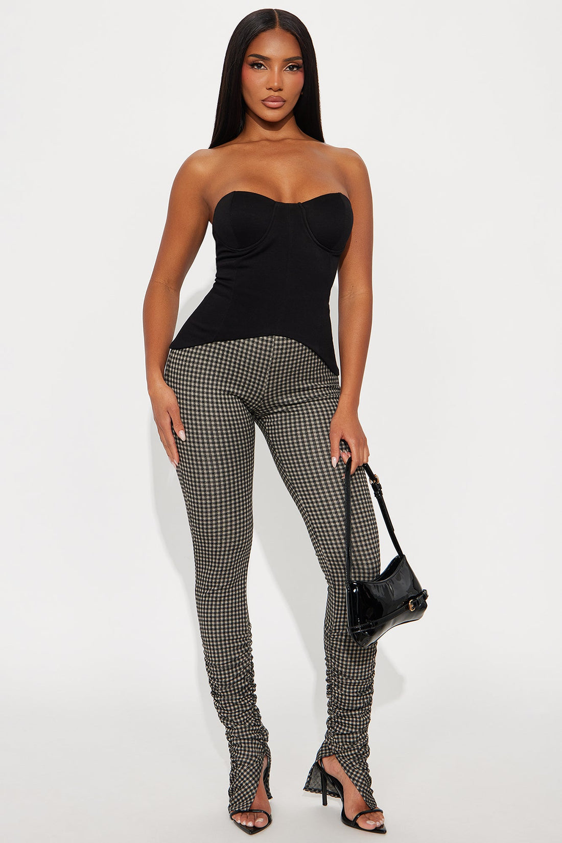 Back To Schedule High Rise Ruched Plaid Legging - Black/combo