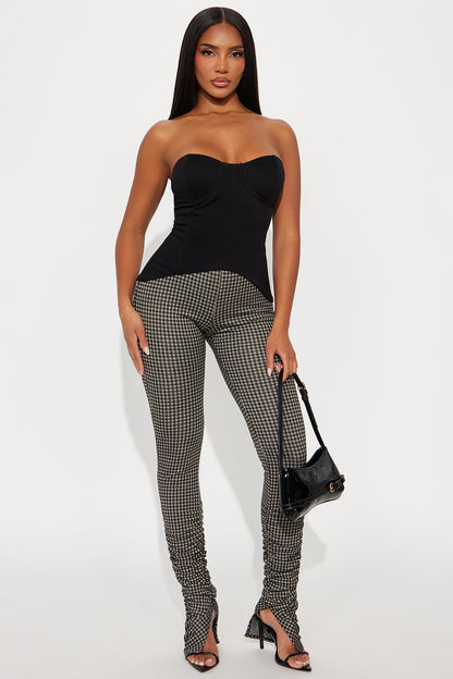 Back To Schedule High Rise Ruched Plaid Legging - Black/combo