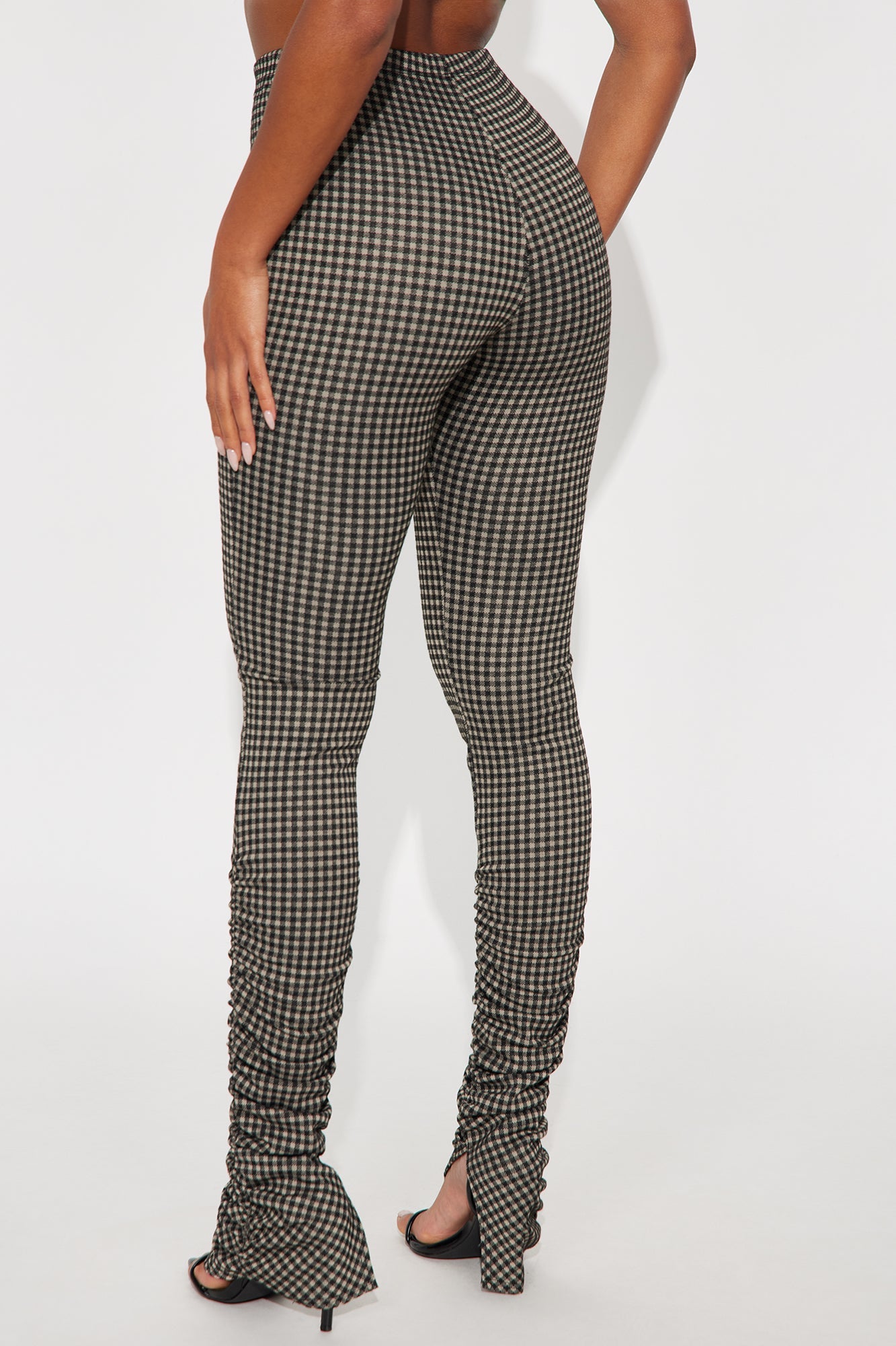 Back To Schedule High Rise Ruched Plaid Legging - Black/combo