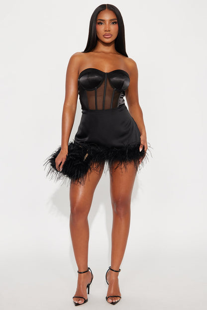 Call You Later Satin Corset Top - Black