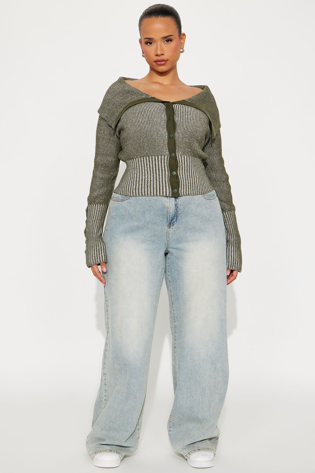 City Girl Marled Cropped Cardigan - Olive