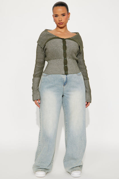 City Girl Marled Cropped Cardigan - Olive