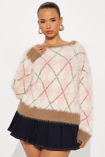 Fuzzy Feeling Argyle Sweater - Pink/combo