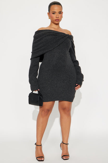 Clean Slate Sweater Mini Dress - Dark Grey