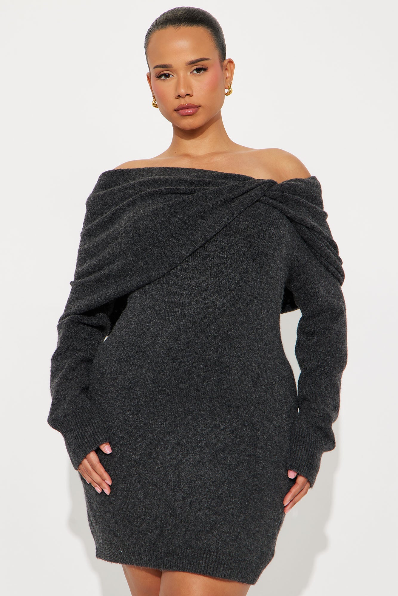 Clean Slate Sweater Mini Dress - Dark Grey