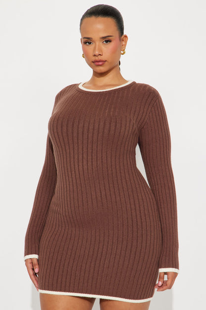 Keep Warm Sweater Mini Dress - Brown