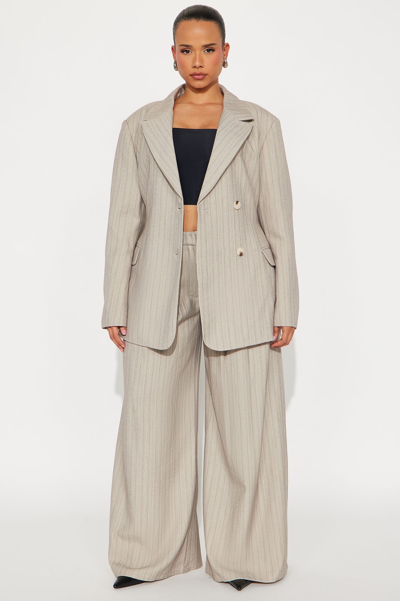 Aspen Pinstripe Fitted Blazer - Grey/combo