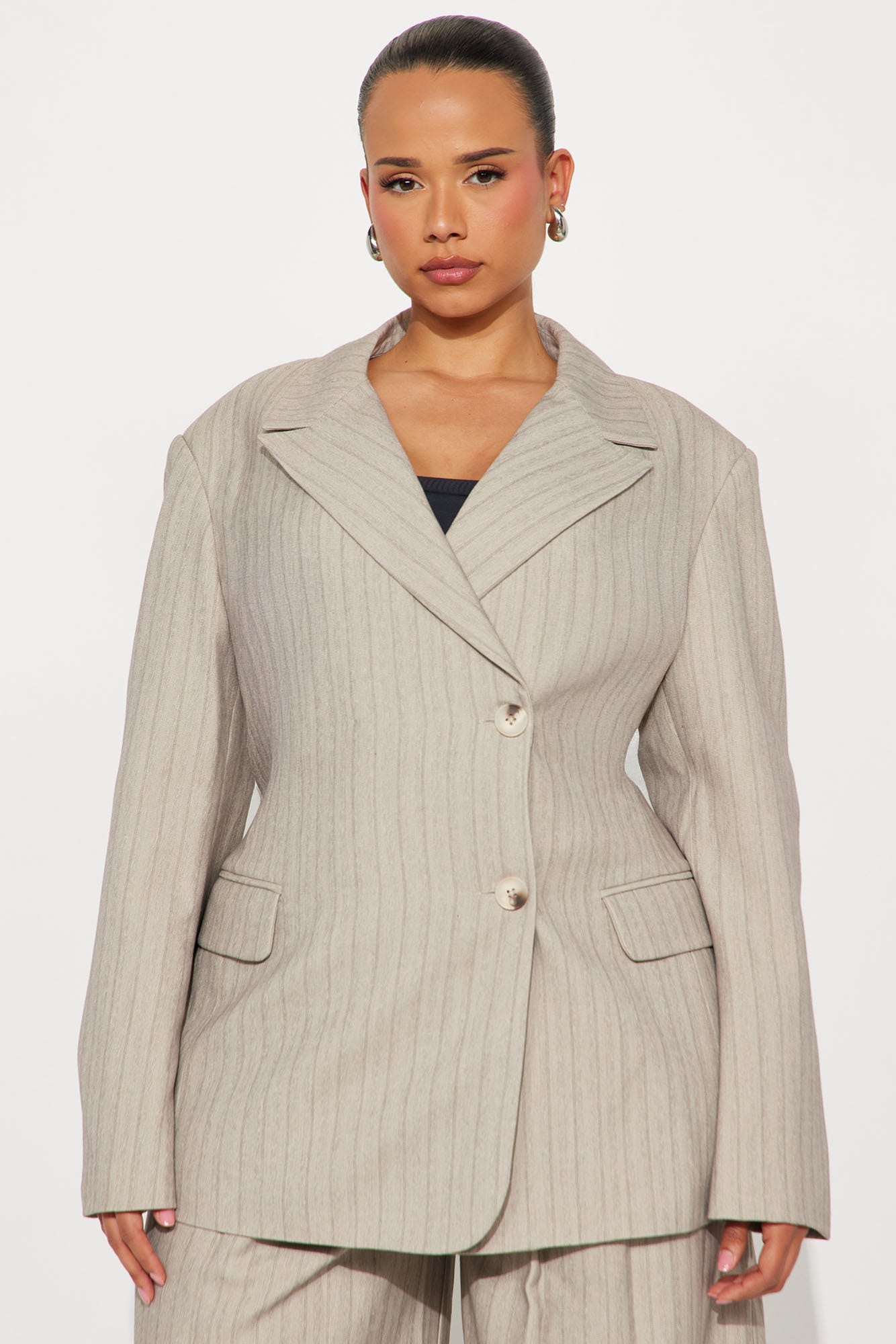 Aspen Pinstripe Fitted Blazer - Grey/combo