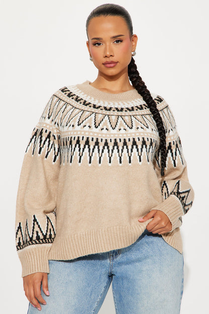 Talk To Me Fair Isle Sweater - Taupe/combo