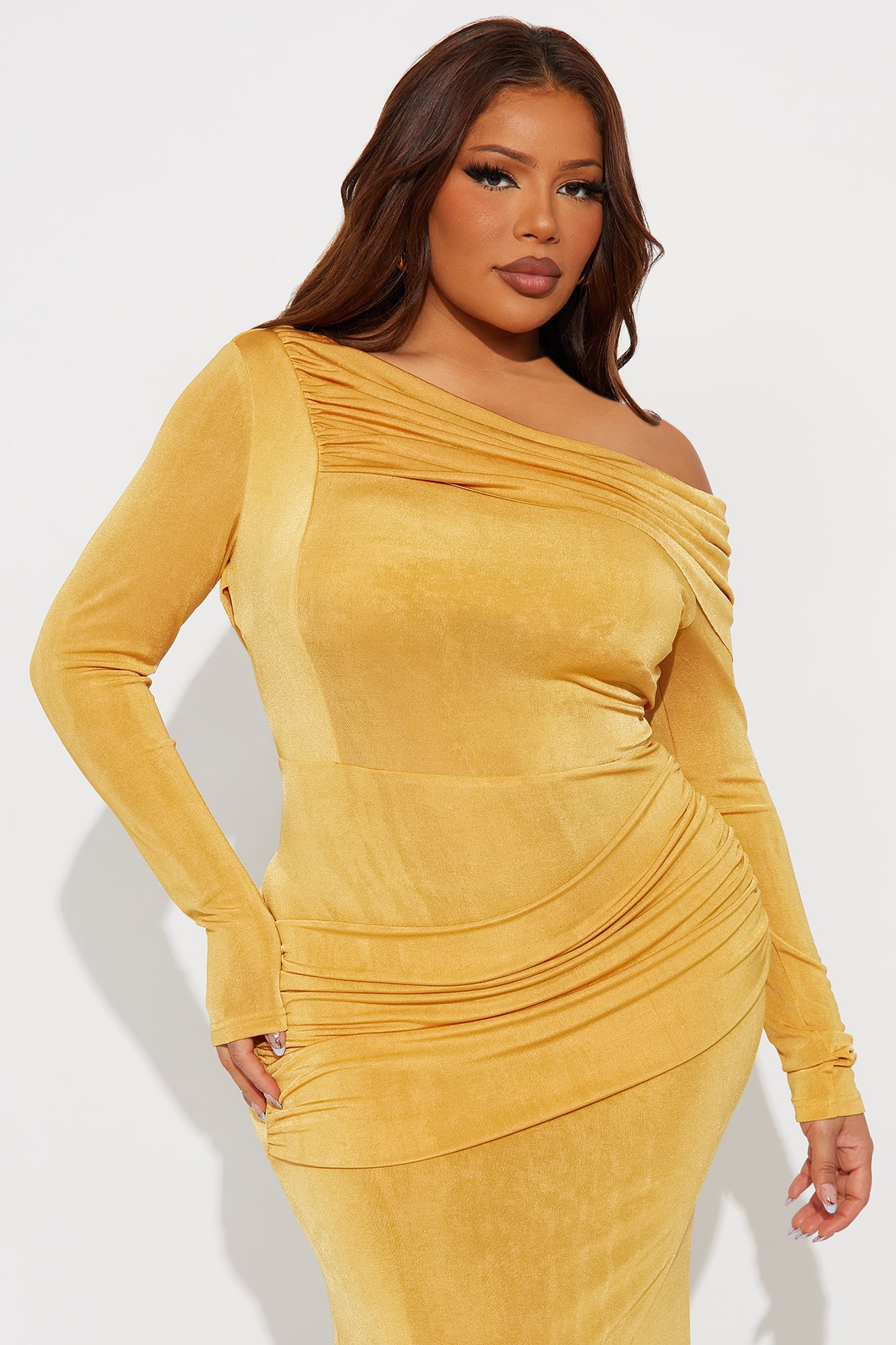 Talk Much Draped Maxi Dress - Mustard