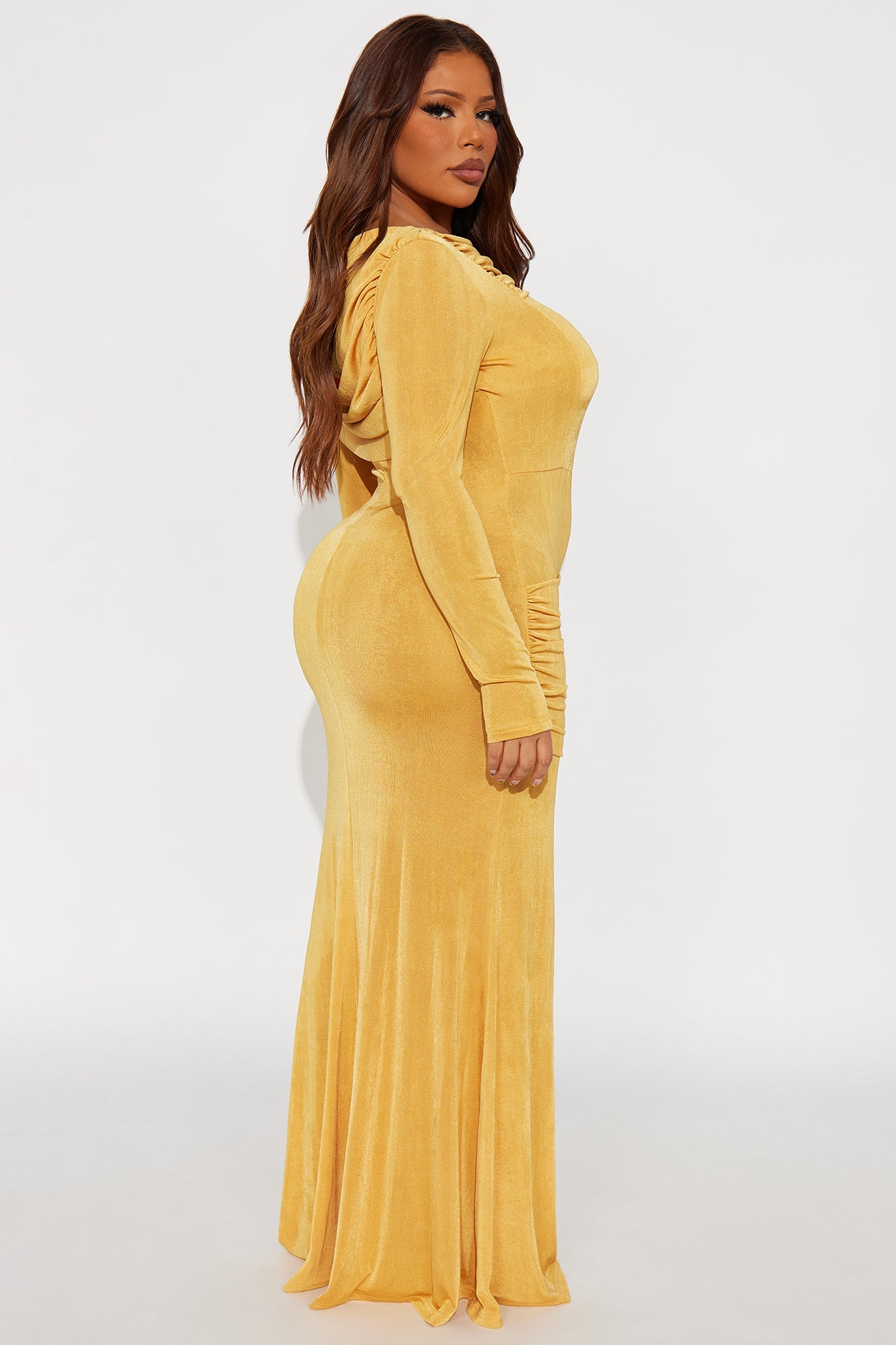 Talk Much Draped Maxi Dress - Mustard