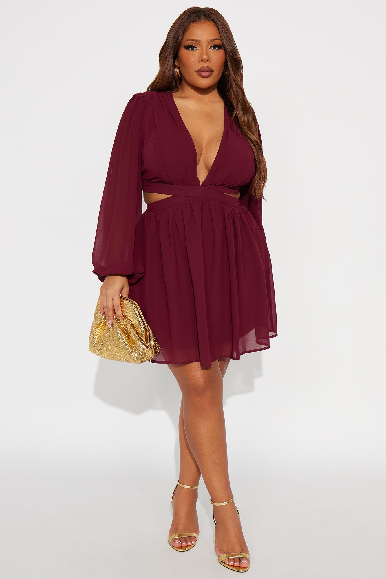 Natalia Chiffon Mini Dress - Wine