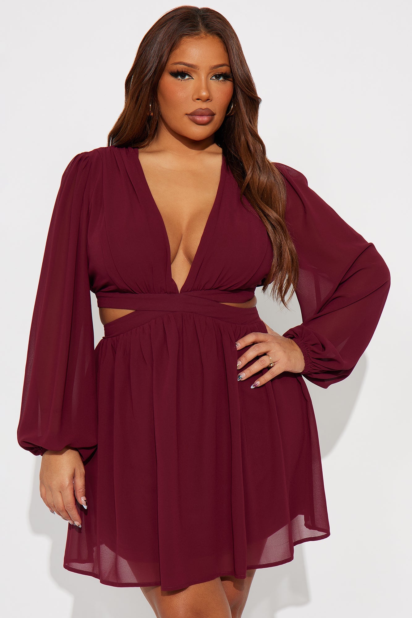 Natalia Chiffon Mini Dress - Wine