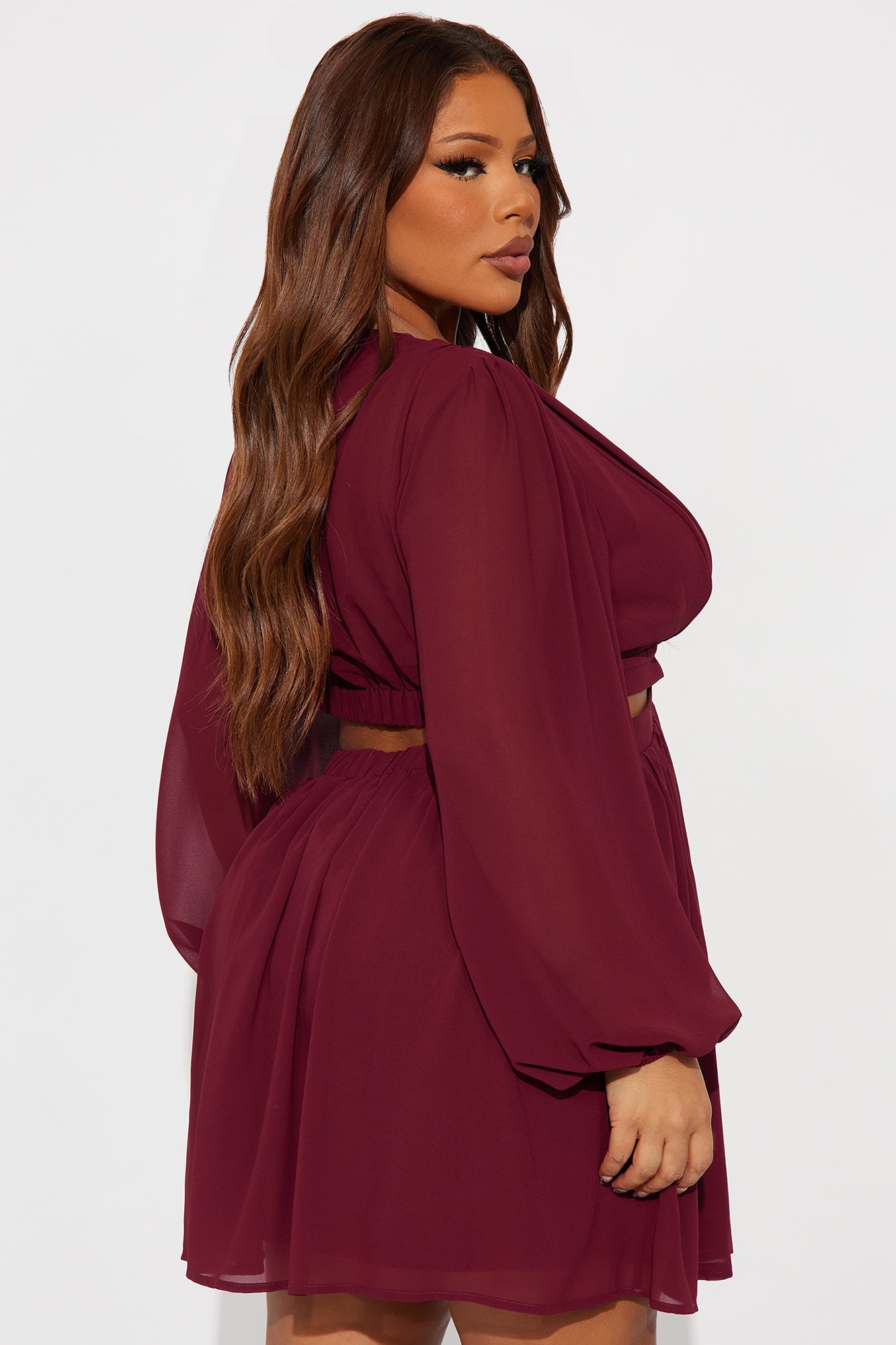 Natalia Chiffon Mini Dress - Wine