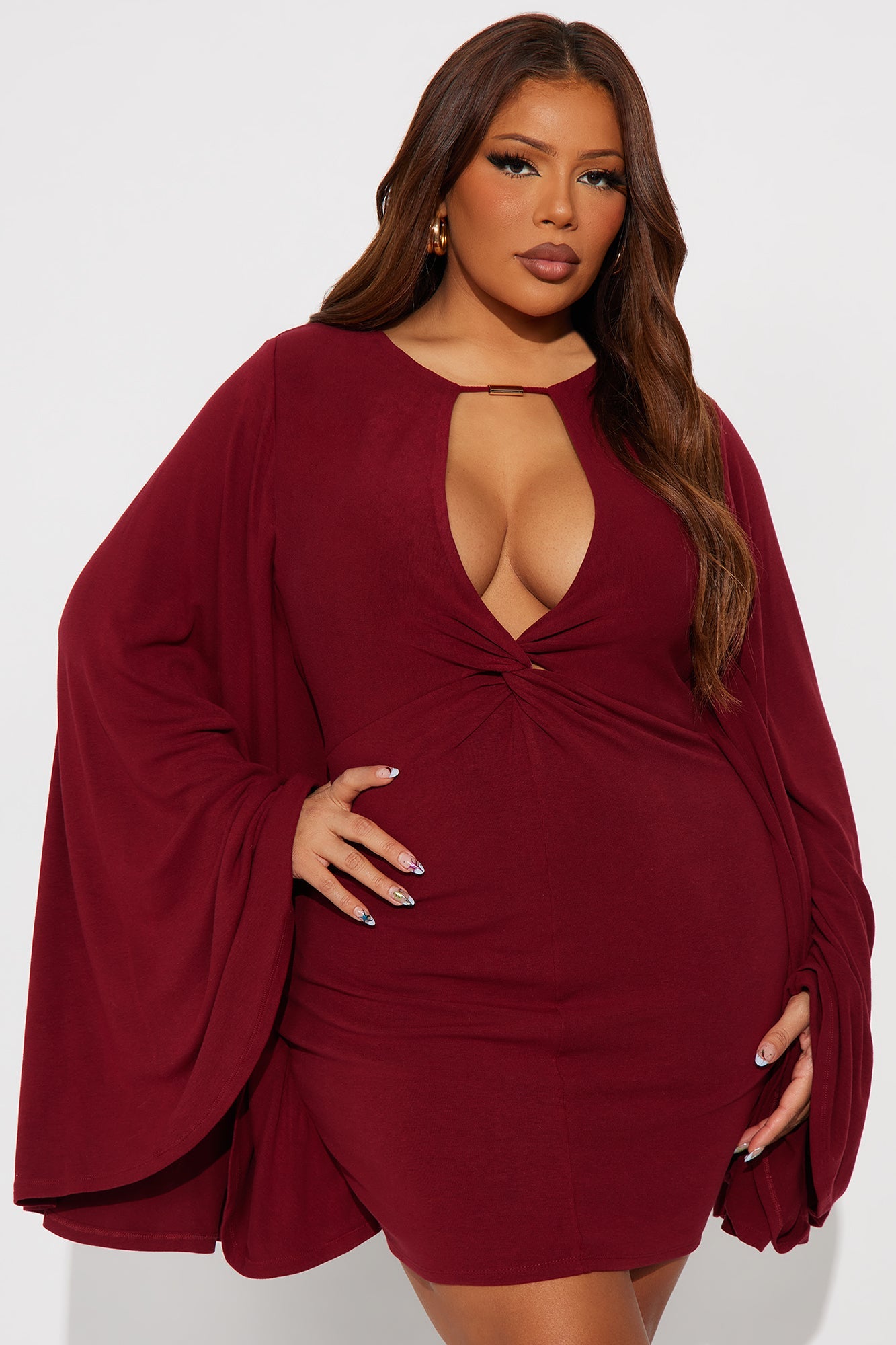 Masked Beauty Cape Sleeve Mini Dress - Burgundy