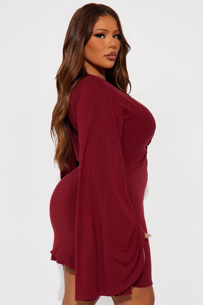 Masked Beauty Cape Sleeve Mini Dress - Burgundy