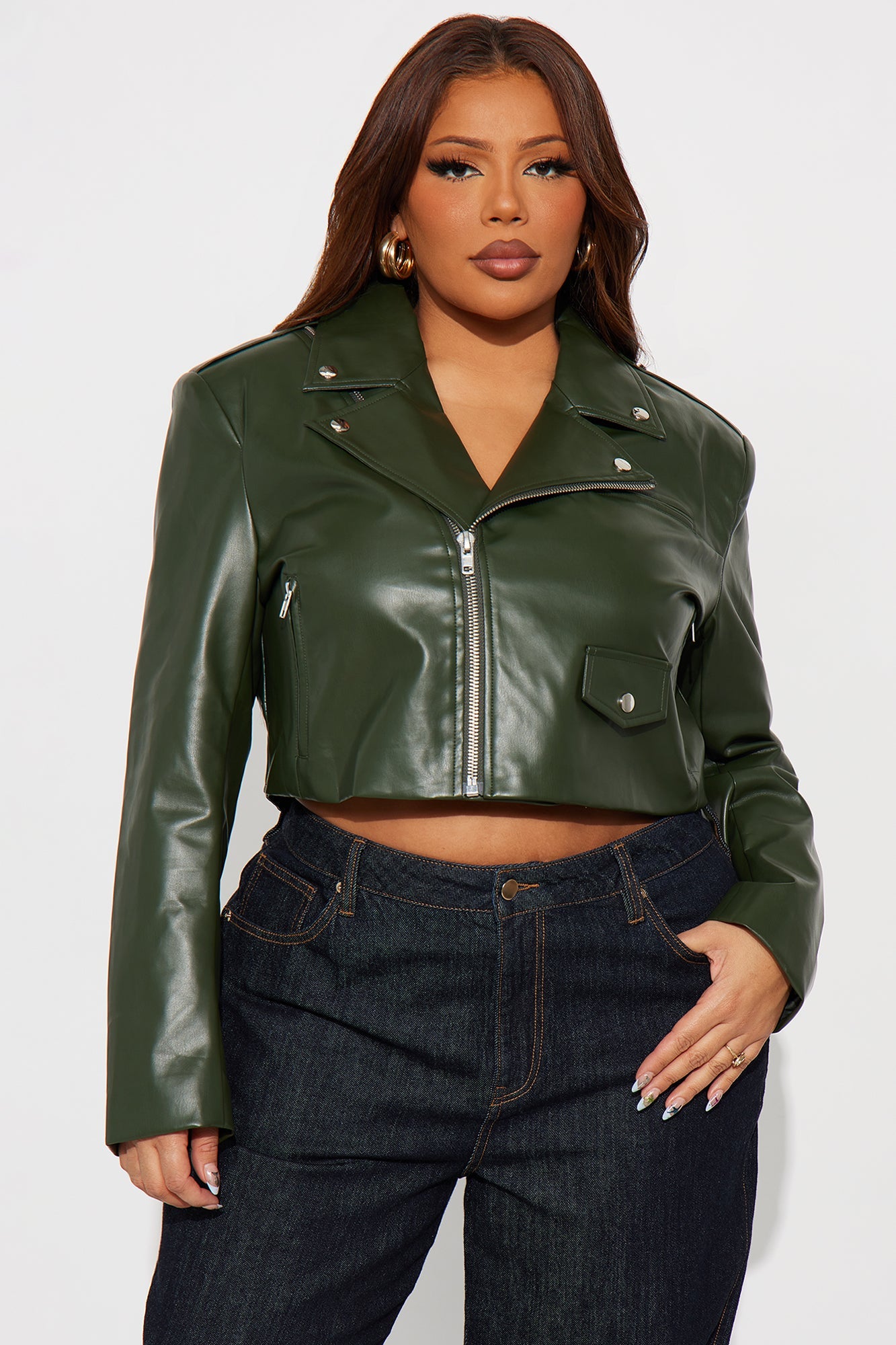 Break The Mold Faux Leather Moto Jacket - Olive