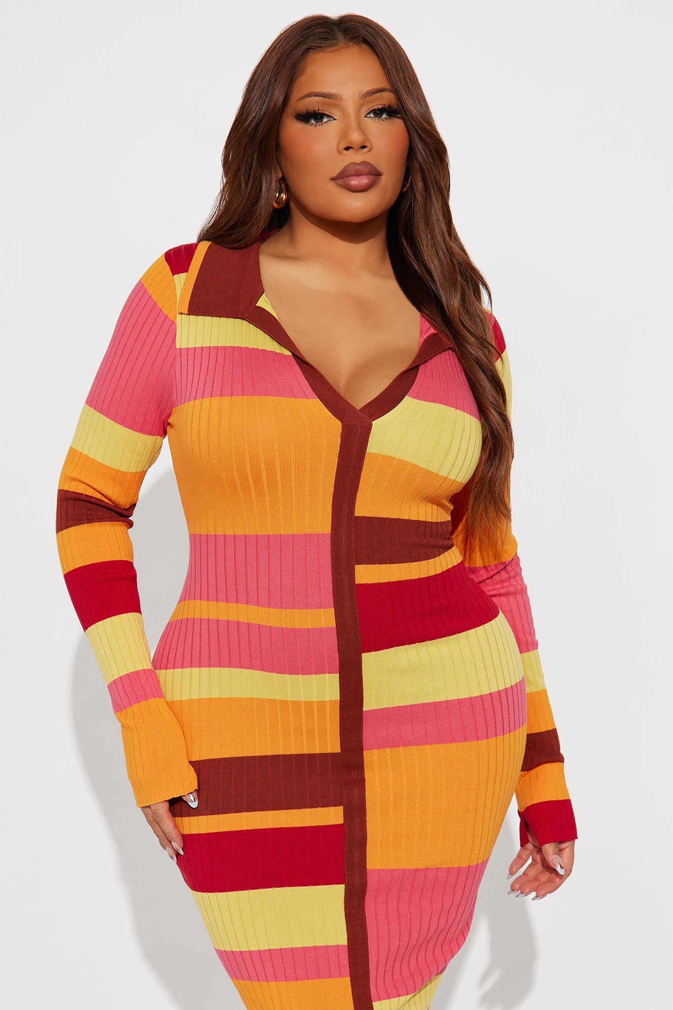 Carol Long Sleeve Sweater Maxi Dress - Orange/combo