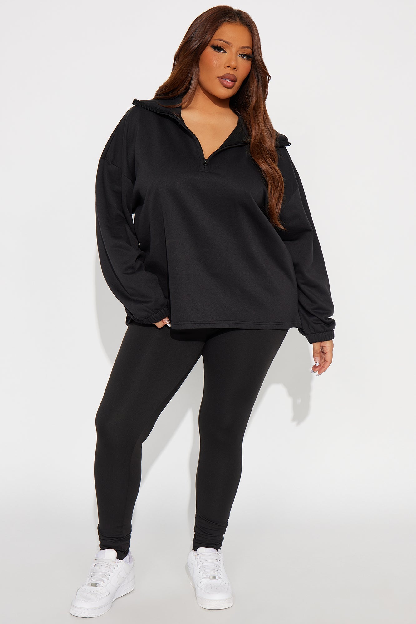 Beverly Quarter Zip Fleece Pant Set - Black