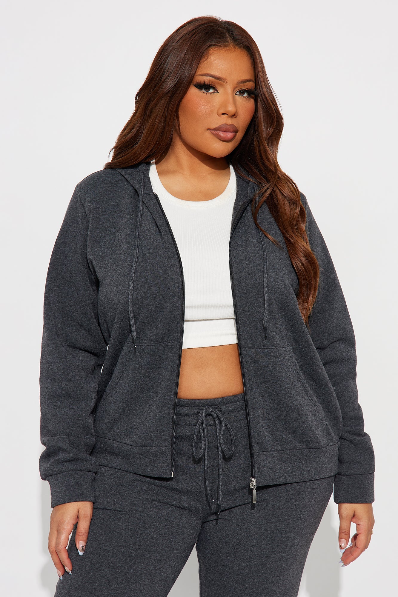 Candice Zip Up Hoodie - Charcoal