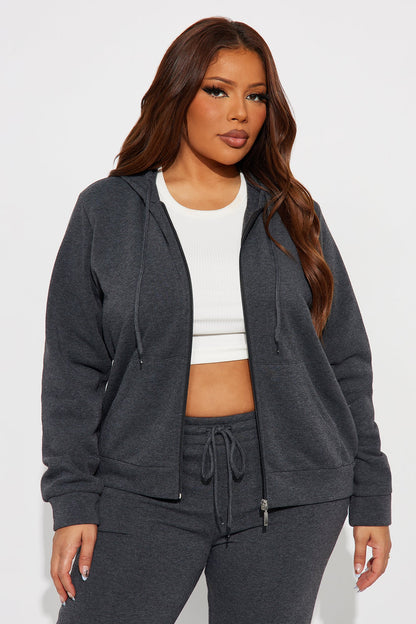 Candice Zip Up Hoodie - Charcoal
