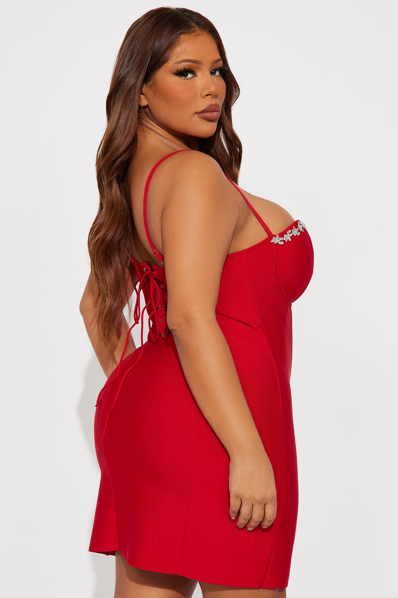 Mariela Rhinestone Bandage Mini Dress - Red