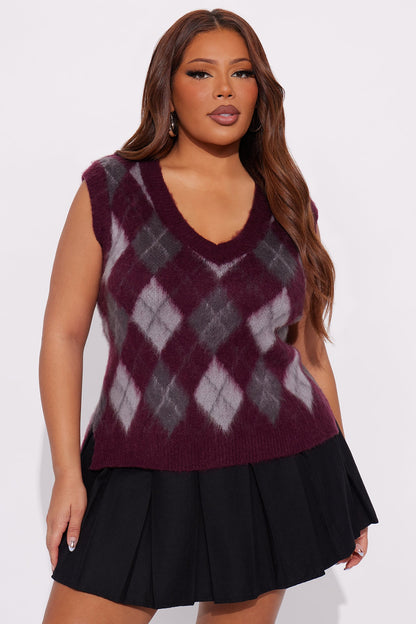Chic Happens Argyle Sweater Vest - Burgundy/combo