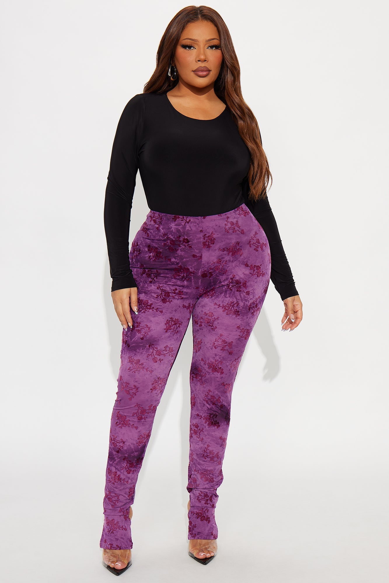 Chelley Flocked Mesh Footed Legging - Burgundy