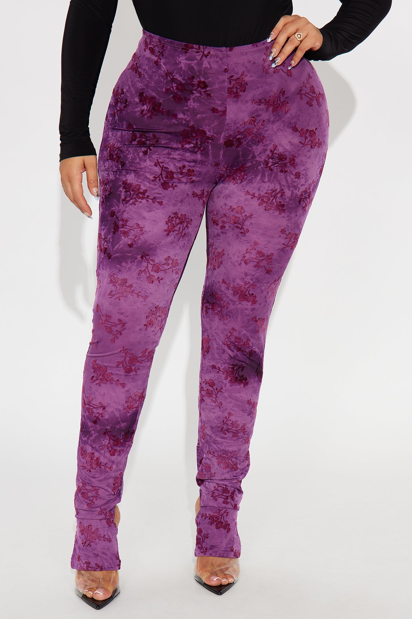 Chelley Flocked Mesh Footed Legging - Burgundy
