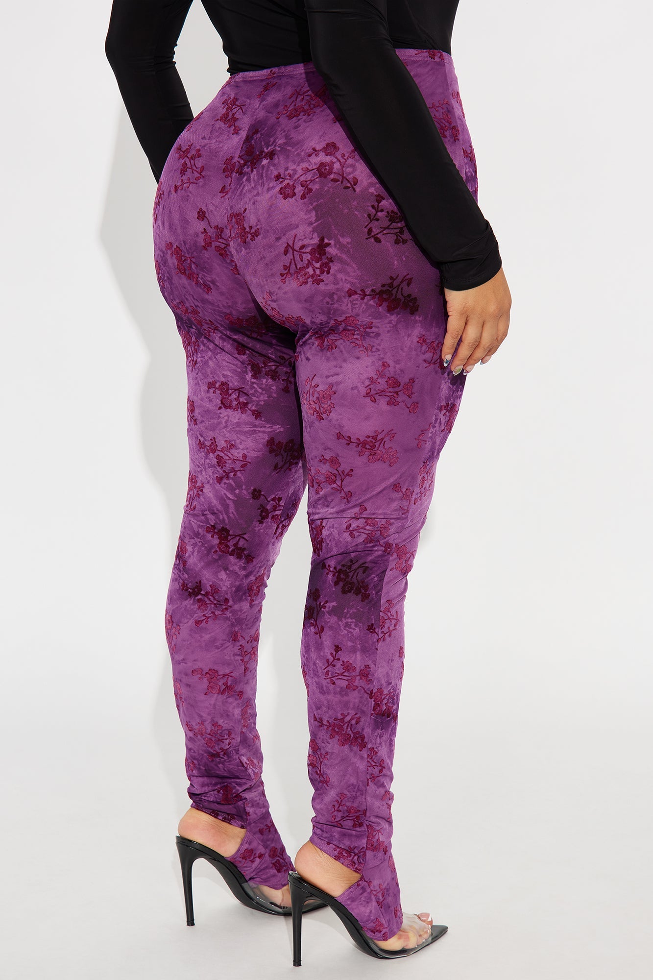 Chelley Flocked Mesh Footed Legging - Burgundy