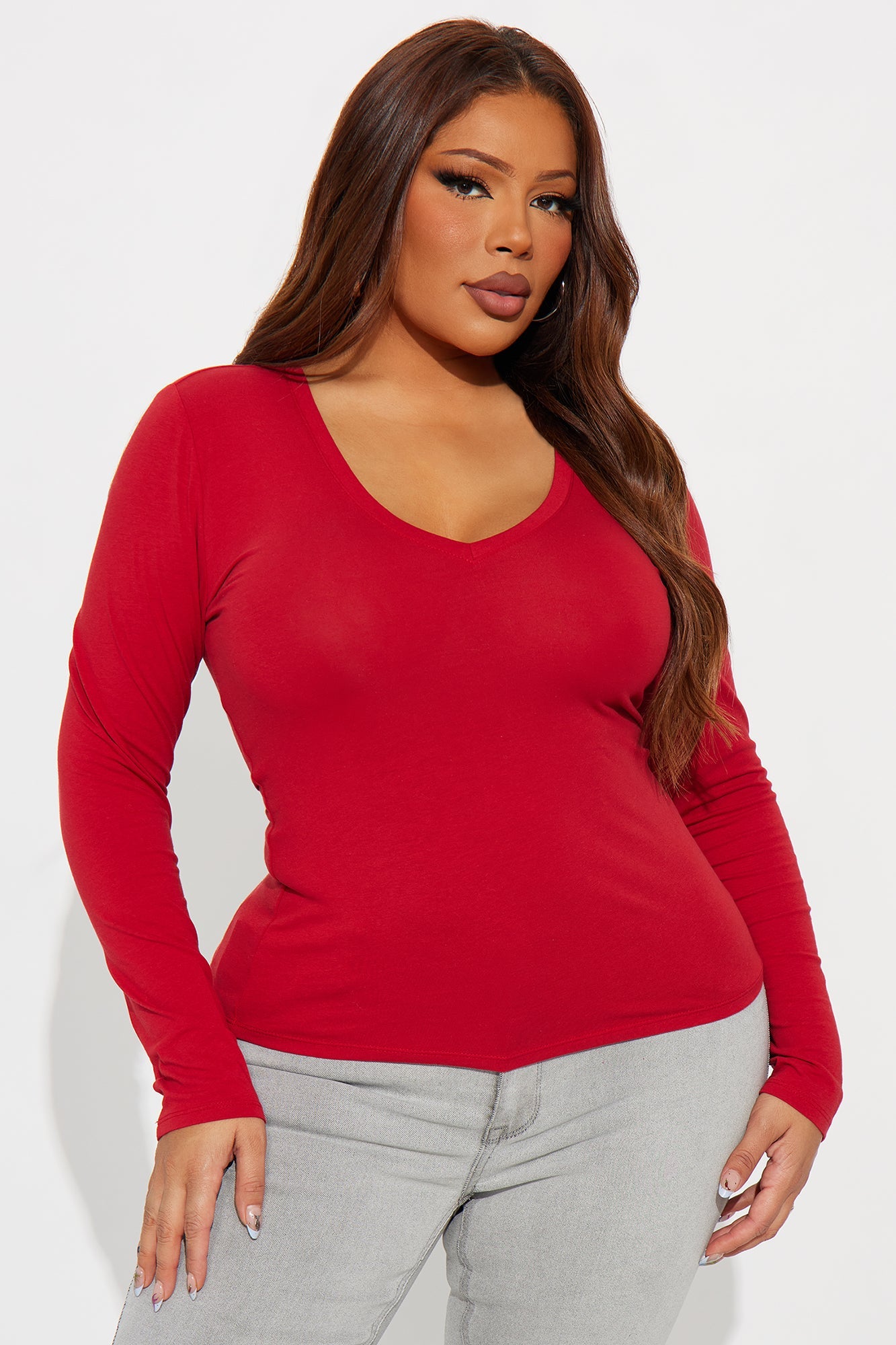 Nara Long Sleeve Top - DarkRed
