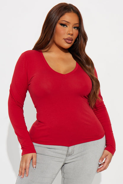 Nara Long Sleeve Top - DarkRed