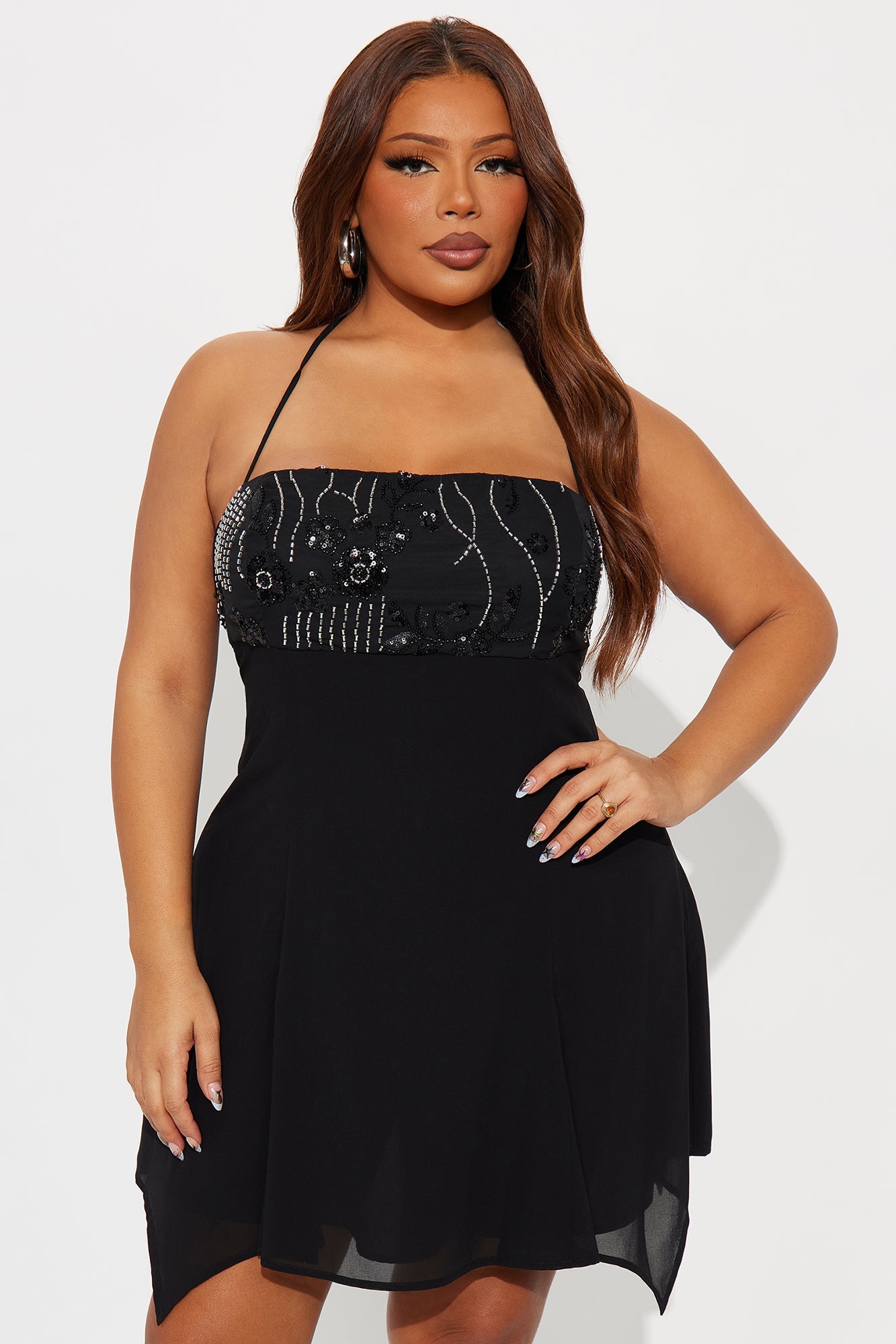 Erika Embellished Chiffon Mini Dress - Black